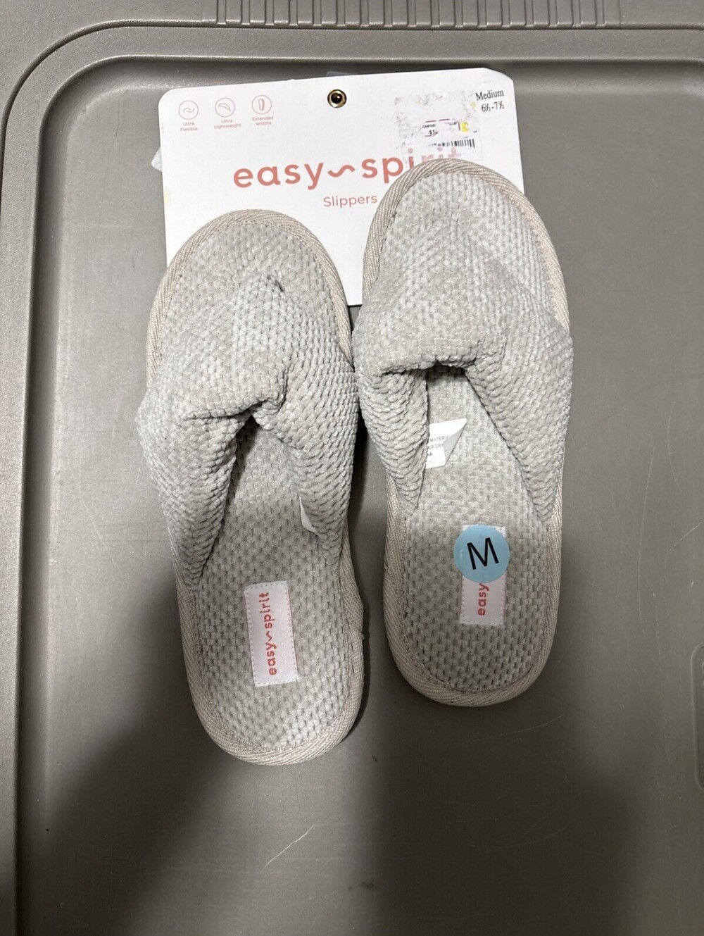 Easy Spirit Slippers Gray Plush New On Card Medium 6.5-7.5